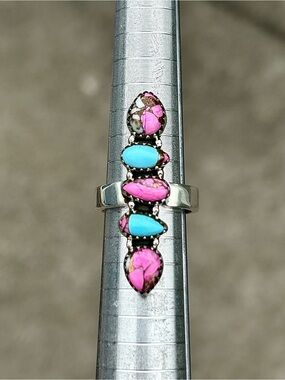 925 Sterling Silver Adjustable Ring with Cotton Candy Dahlia Stones
